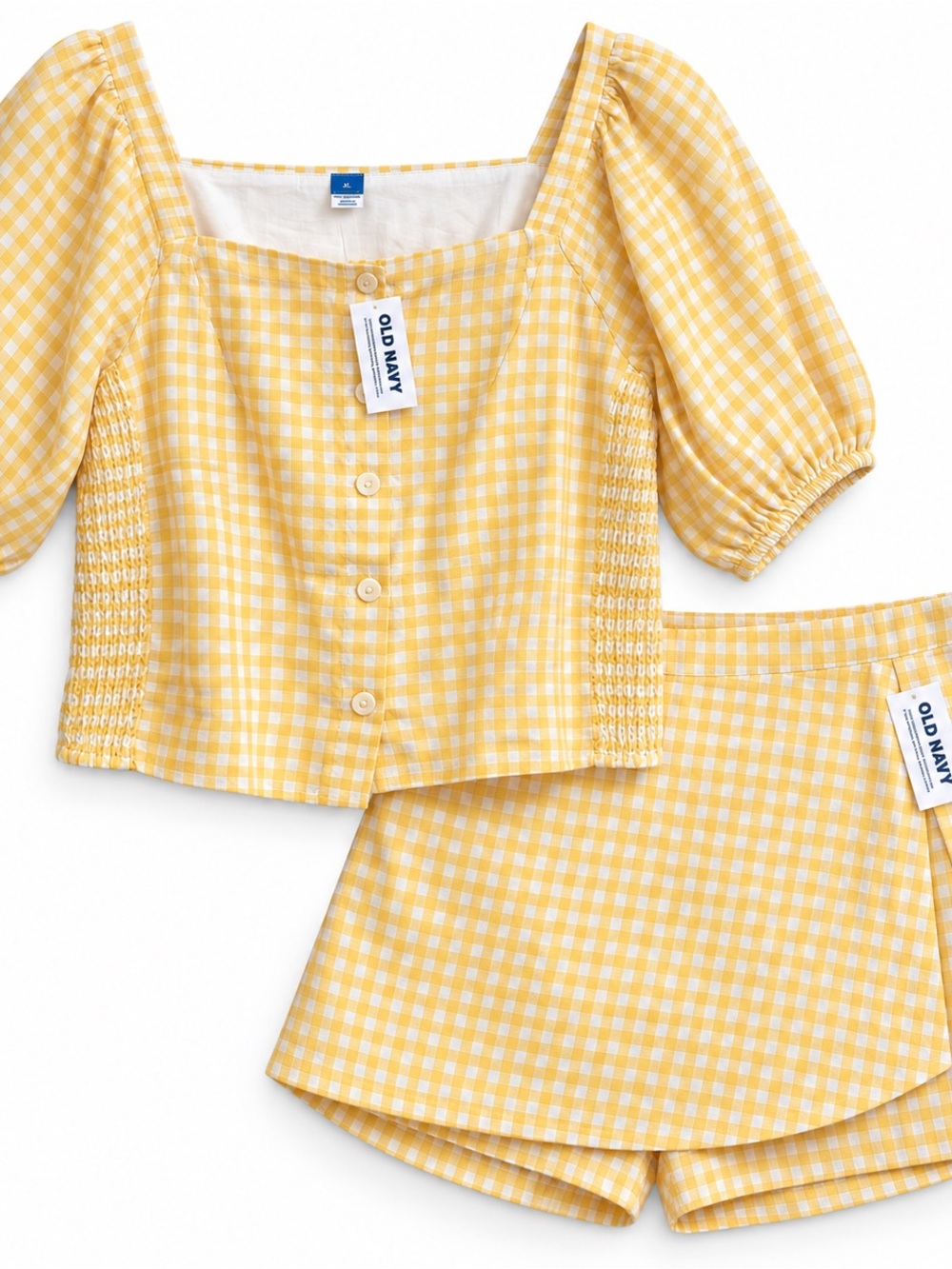 Old Navy Yellow Gingham Puff Sleeve Top & Skort Set XL NWT